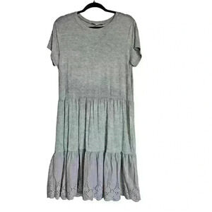 Grace & Karma Sz L‎ Tiered Eyelet Lace Trim Shirt Dress Comfy Pull Over
